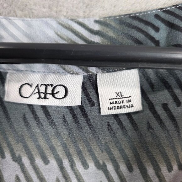 Womens Cato Grey & Pink Striped Blouse Roll-Tab Sleeve 100% Polyester Size XL - Picture 3 of 9